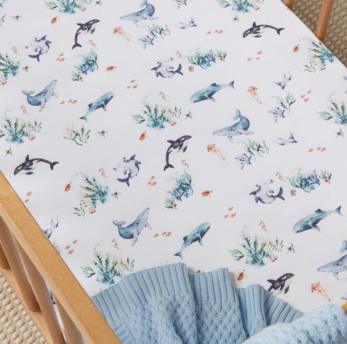 Ocean Organic Fitted Cot Sheet