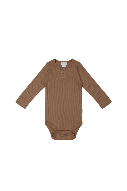 Organic Cotton Modal Long Sleeve Bodysuit - Hojicha