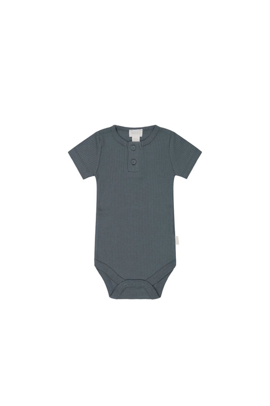 Organic Cotton Modal Darcy Rib Tee Bodysuit - Smoke