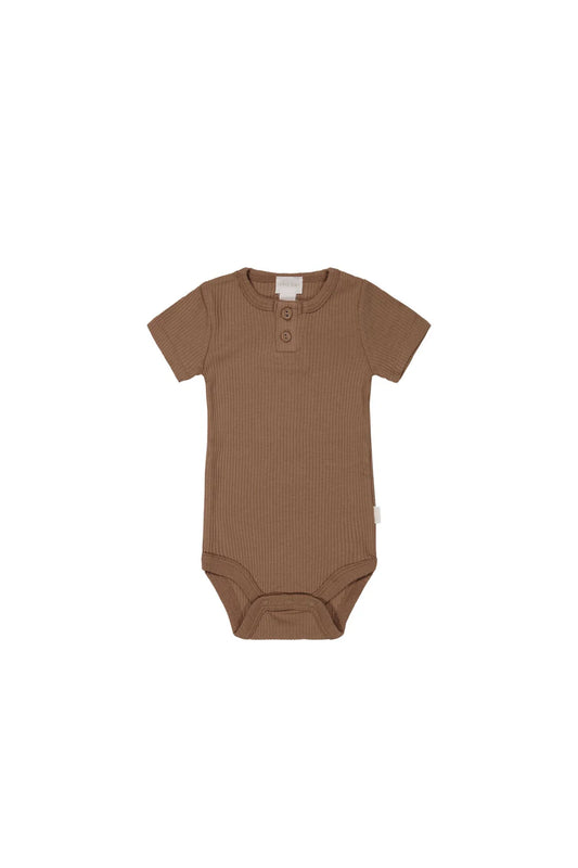 Organic Cotton Modal Darcy Rib Tee Bodysuit - Hojicha