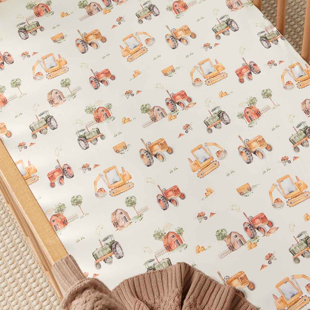 Diggers & Tractors Organic Fitted Cot Sheet