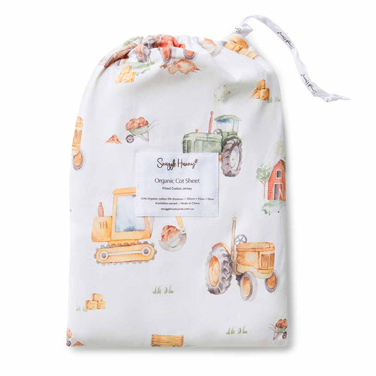 Diggers & Tractors Organic Fitted Cot Sheet