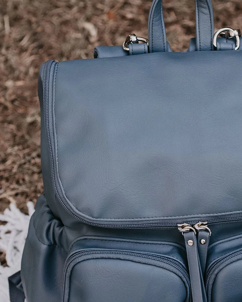 Signature Nappy Backpack - Stone Blue Vegan Leather